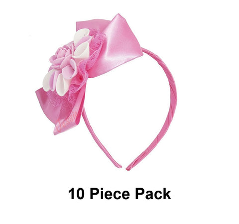 Satin Rose Bow Headband ( Pink ) ( 10 Pieces Pack )