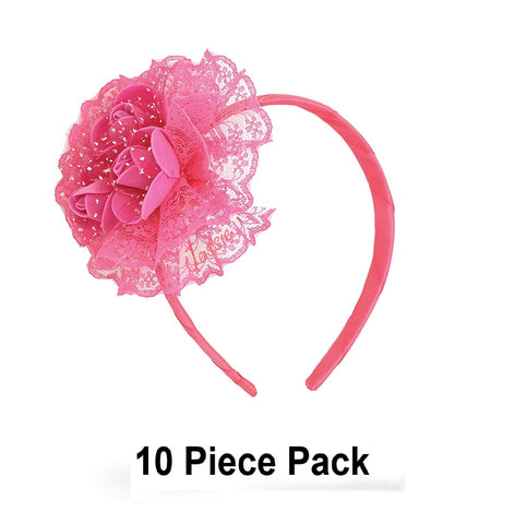 Rose Headband for Girls (Pink) ( 10 Pieces Pack )