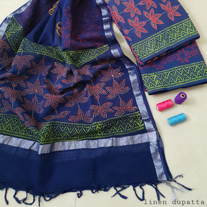 Abstract Design Block Printed Cotton Linen Ethnic Salwar Suit (Un Stitched) KNJ-WAP-31