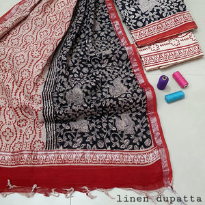 Petals Design Block Printed Cotton Linen Ethnic Salwar Suit (Un Stitched) KNJ-WAP-32