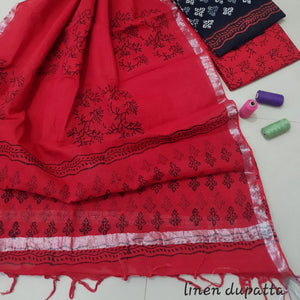 Abstract Design Block Printed Cotton Linen Ethnic Salwar Suit (Un Stitched) KNJ-WAP-34