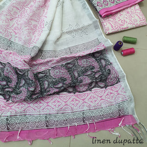 Abstract Design Block Printed Cotton Linen Ethnic Salwar Suit (Un Stitched) KNJ-WAP-36