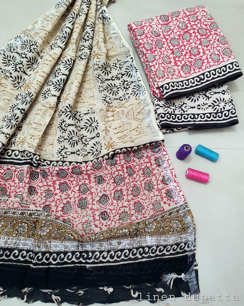 Abstract Design Block Printed Cotton Linen Ethnic Salwar Suit (Un Stitched) KNJ-WAP-41