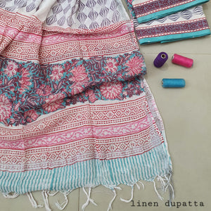 Floral Design Block Printed Cotton Linen Ethnic Salwar Suit (Un Stitched) KNJ-WAP-45
