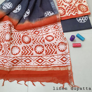 Abstract Design Block Printed Cotton Linen Ethnic Salwar Suit (Un Stitched) KNJ-WAP-43