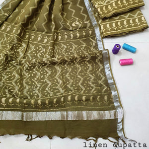 Abstract Design Block Printed Cotton Linen Ethnic Salwar Suit (Un Stitched) KNJ-WAP-47