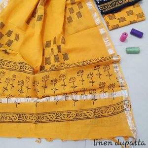 Floral Design Block Printed Cotton Linen Ethnic Salwar Suit (Un Stitched) KNJ-WAP-48