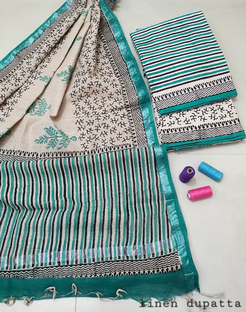 Abstract Design Block Printed Cotton Linen Ethnic Salwar Suit (Un Stitched) KNJ-WAP-50