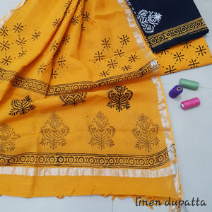 Abstract Design Block Printed Cotton Linen Ethnic Salwar Suit (Un Stitched) KNJ-WAP-49