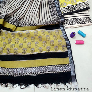 Abstract Design Block Printed Cotton Linen Ethnic Salwar Suit (Un Stitched) KNJ-WAP-51