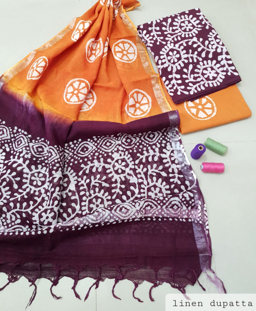 Abstract Design Block Printed Cotton Linen Ethnic Salwar Suit (Un Stitched) KNJ-WAP-57