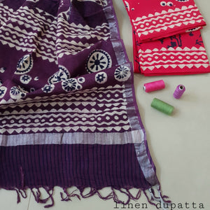 Abstract Design Block Printed Cotton Linen Ethnic Salwar Suit (Un Stitched) KNJ-WAP-58