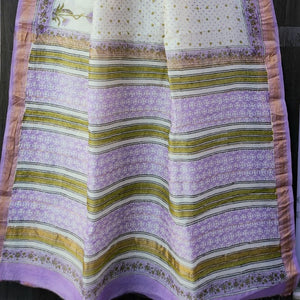 White n Purple, Maheshwari Silk Saree ,Hand Block Print, Abstract Design KNJ-WAP-69