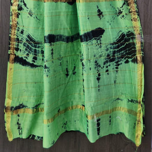 Green n Black, Maheshwari Silk Saree ,Hand Block Print, Abstract Design KNJ-WAP-74