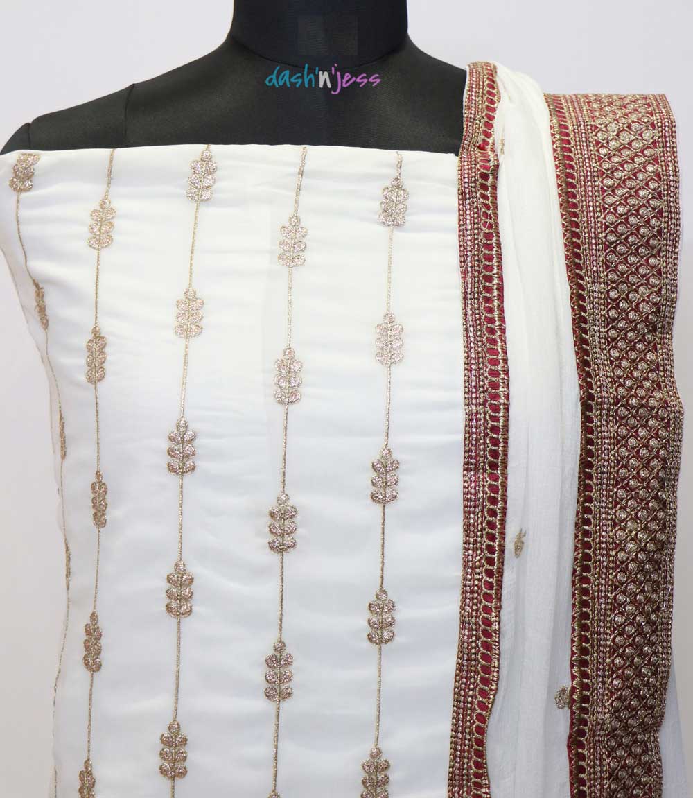 Charming White n Maroon, Georgette  Palazzo Salwar Suit (Semi-Stitched)