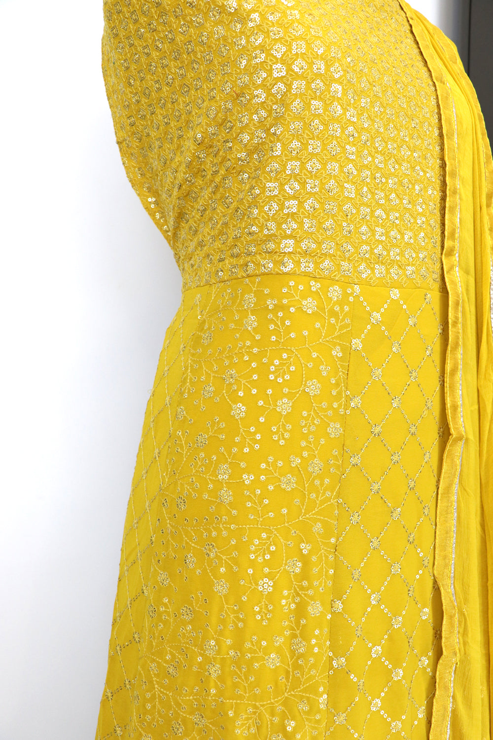 Tuscan Yellow n Sequin, Georgette Anarkali Ethnic Gown ( Semi-Stitched)