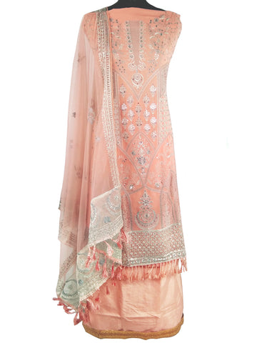 Pink & Silver, Georgette , Embroidered Sharara Salwar Suit (Semi-Stitched)