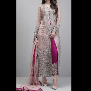 Pink and Silver Embroidered, Georgette Salwar Suit (Semi-Stitched ) DNJ-WAP-17