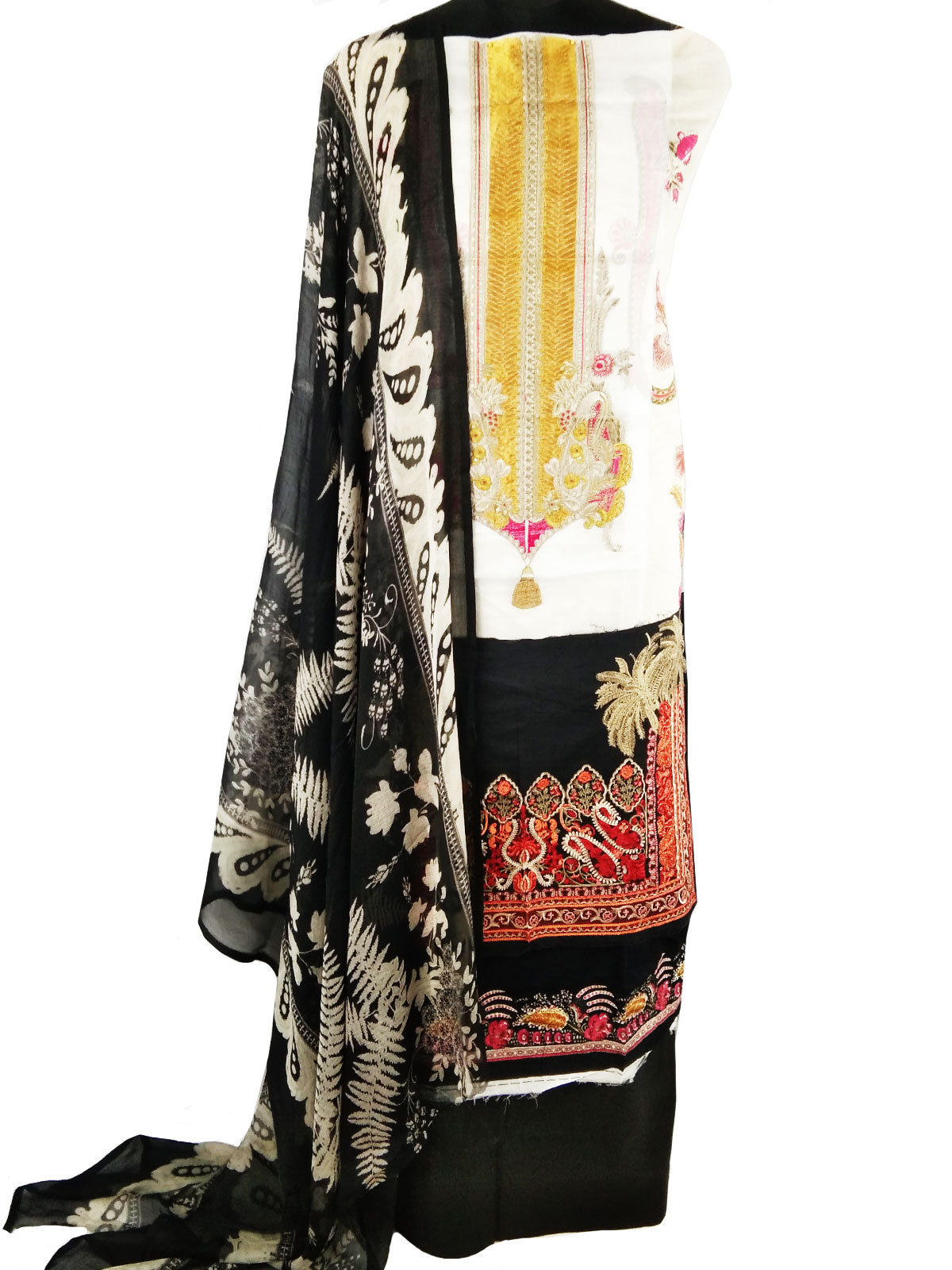 Black and Beige, Abstract Floral Printed Cotton Salwar Suit (Un-Stitched)