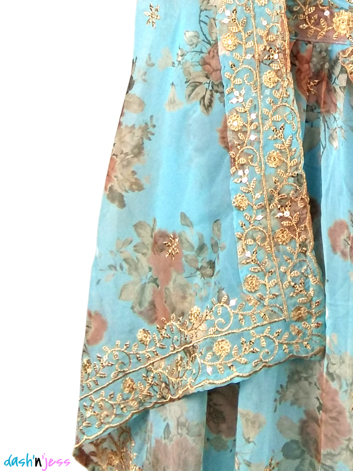 Sky Blue and Gold Floral , Georgette Lehenga Choli (Semi-Stitched )
