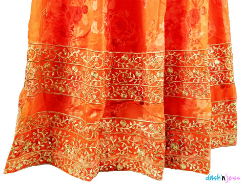 Orange and Gold Floral , Georgette Lehenga Choli (Semi-Stitched )