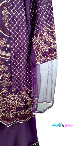 Wine Embroidered Floral , Georgette Salwar Suit (Semi-Stitched )