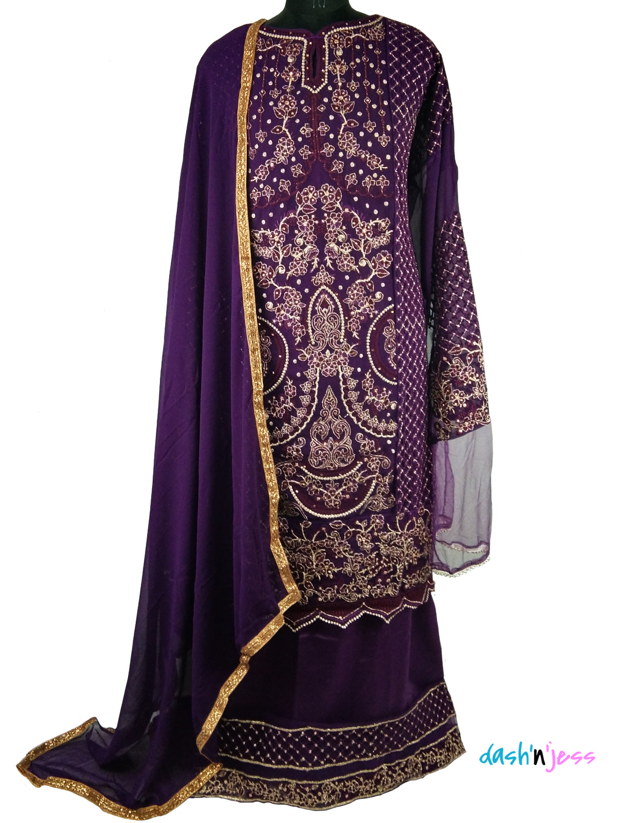 Wine Embroidered Floral , Georgette Salwar Suit (Semi-Stitched )