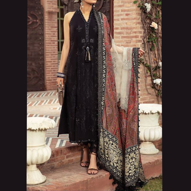 Black Embroidered Floral, Georgette Sleeveless Salwar Suit (Semi-Stitched )