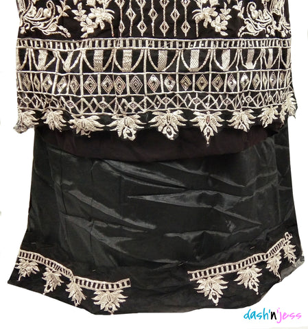 Black and Beige Embroidered Floral, Georgette Salwar Suit (Semi-Stitched ) DNJ-WAP-25
