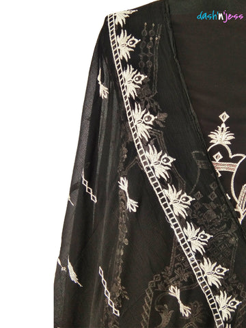 Black and Beige Embroidered Floral, Georgette Salwar Suit (Semi-Stitched )