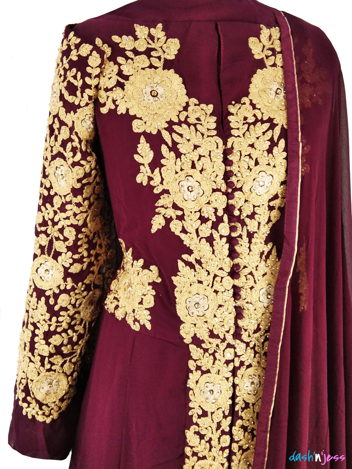 Maroon and Gold Embroidered Floral, Silk Anarkali Salwar Suit (Semi-Stitched )