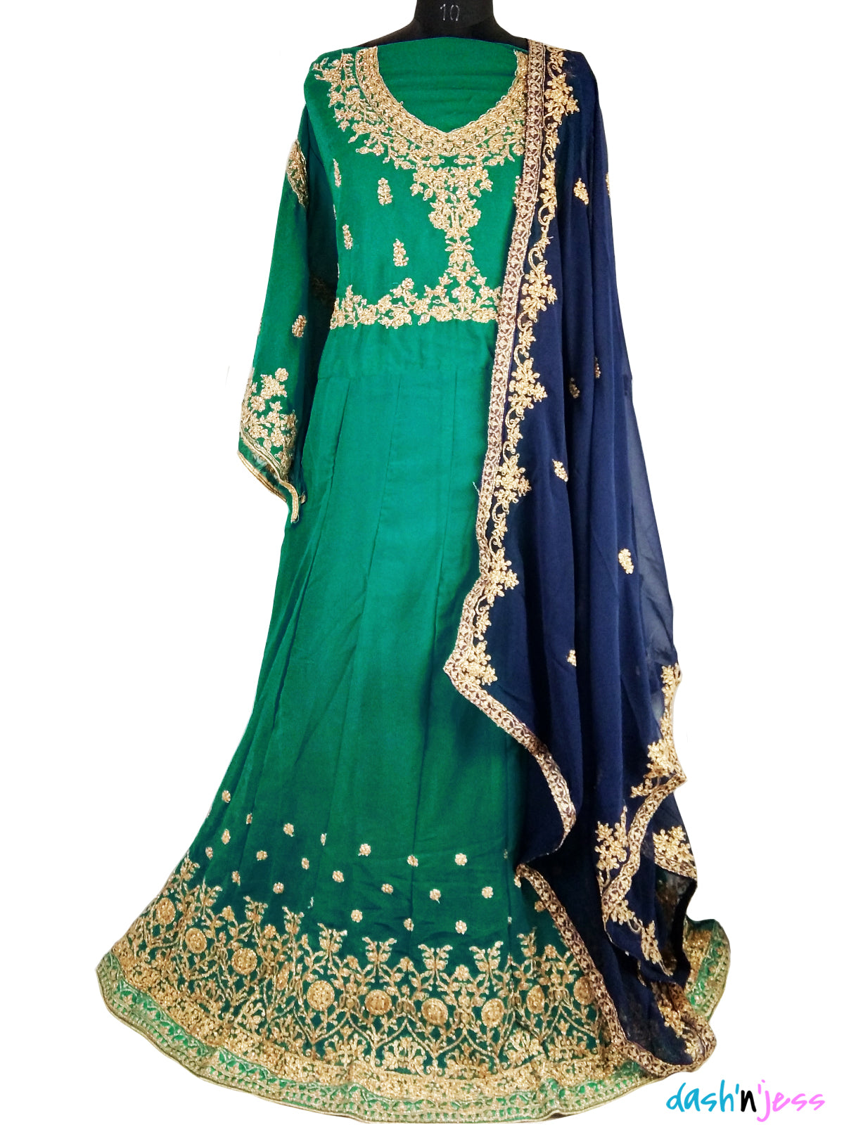 Peacock Green, Georgette Embroidered Ethnic Anarkali  Gown ( Semi-Stitched)