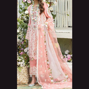 Pink Embroidered Floral, Cotton Salwar Suit (Semi-Stitched ) DNJ-WAP-29
