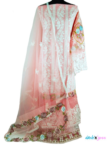 Pink Embroidered Floral, Cotton Salwar Suit (Semi-Stitched )