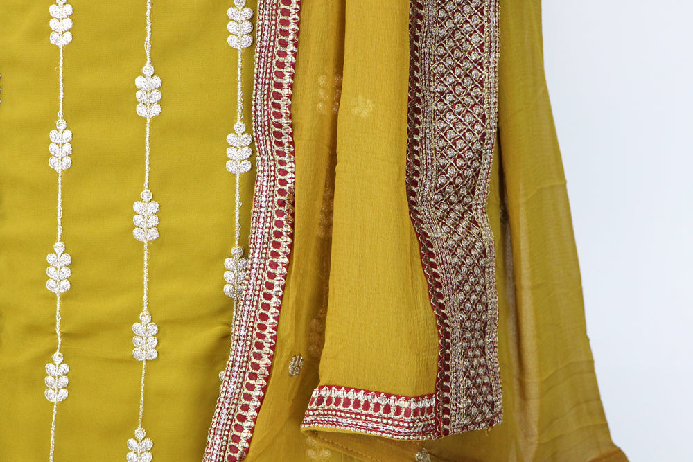 Mustard n Maroon, Georgette  Palazzo Salwar Suit (Semi-Stitched)