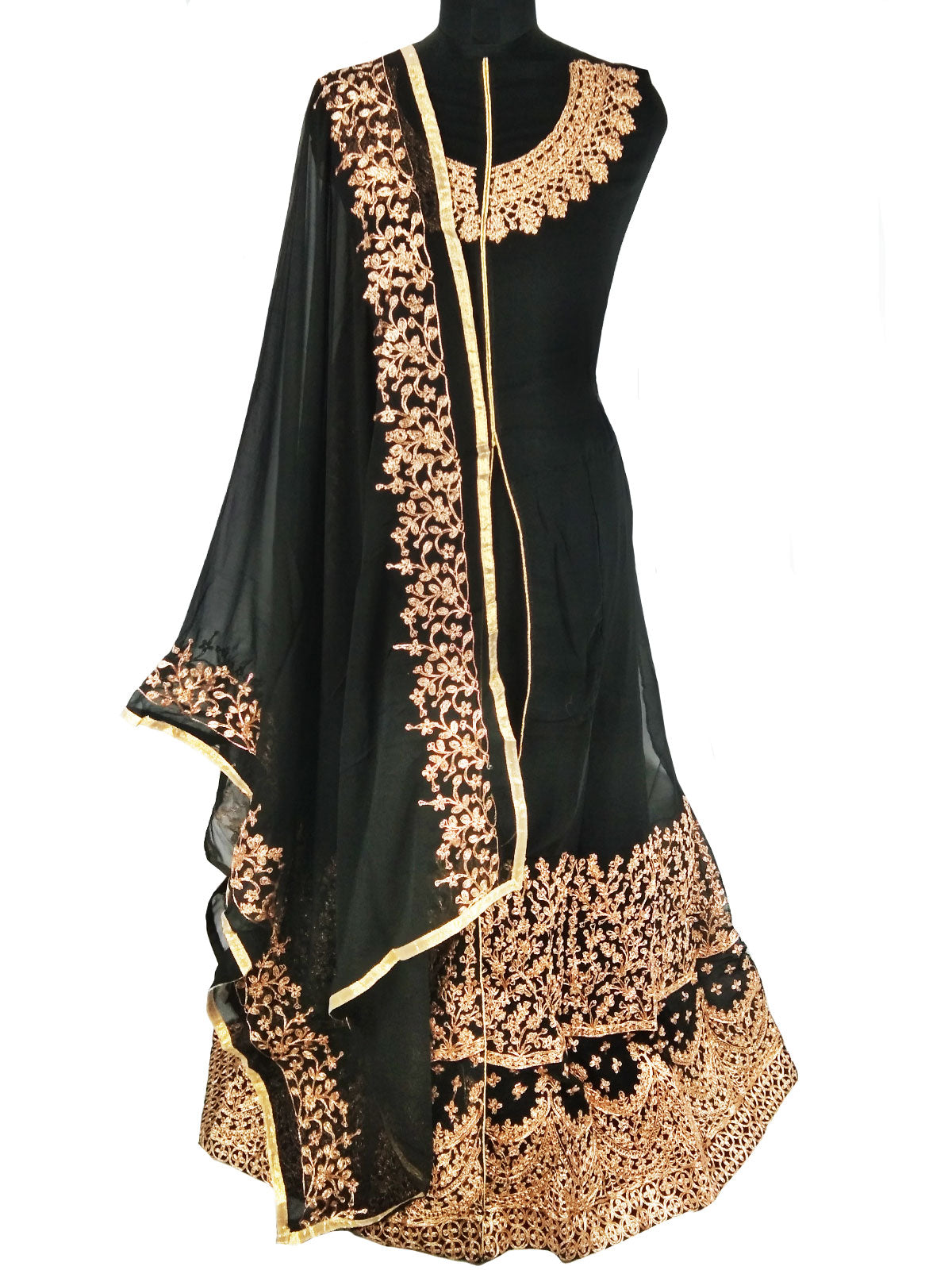 Black & Gold , Georgette Embroidered Ethnic Anarkali  Gown ( Semi-Stitched)