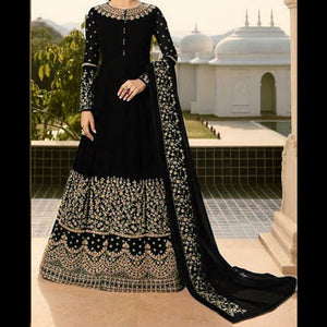Black & Gold , Georgette Embroidered Ethnic Anarkali  Gown ( Semi-Stitched)