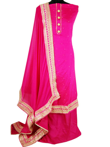 Hot Pink n Gold, Silk Salwar Suit (Semi-Stitched) DNJ-WAP-41
