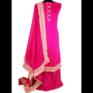 Hot Pink n Gold, Silk Salwar Suit (Semi-Stitched) DNJ-WAP-41
