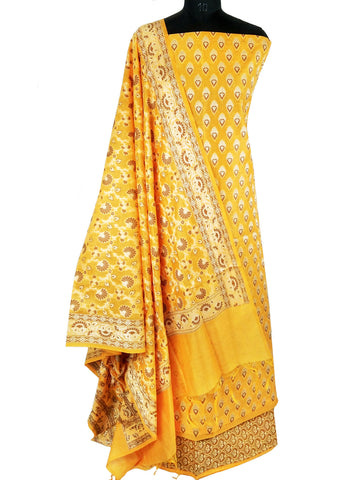 Yellow and Brown ,Silk Salwar Suit (Semi-Stiched)