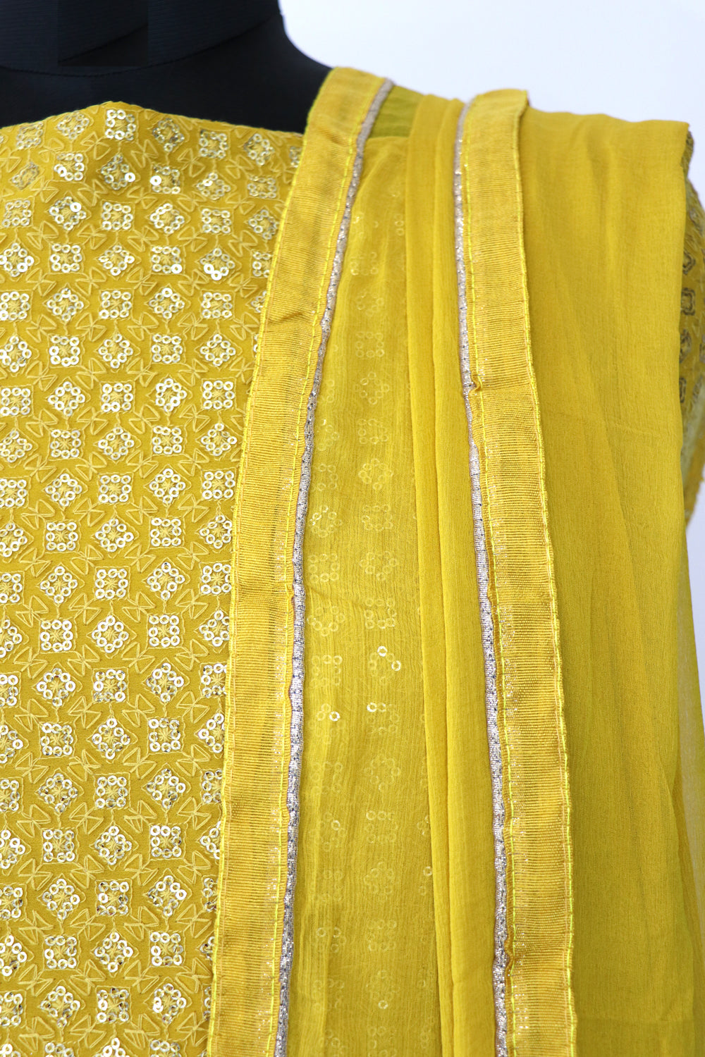 Tuscan Yellow n Sequin, Georgette Anarkali Ethnic Gown ( Semi-Stitched)