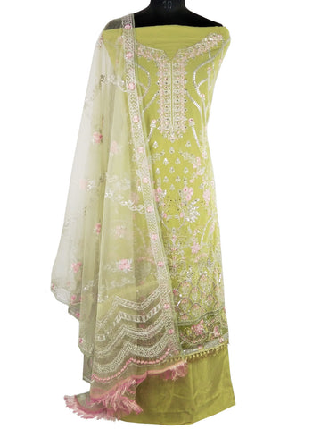Pistachio Green and Pink, Georgette , Embroidered Salwar Suit (Semi-Stitched) DNJ-WAP-9