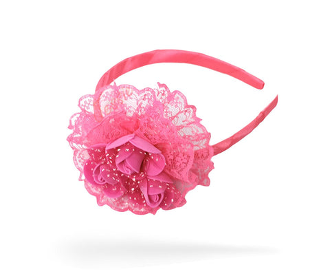 Rose Headband for Girls (Pink) ( 10 Pieces Pack )