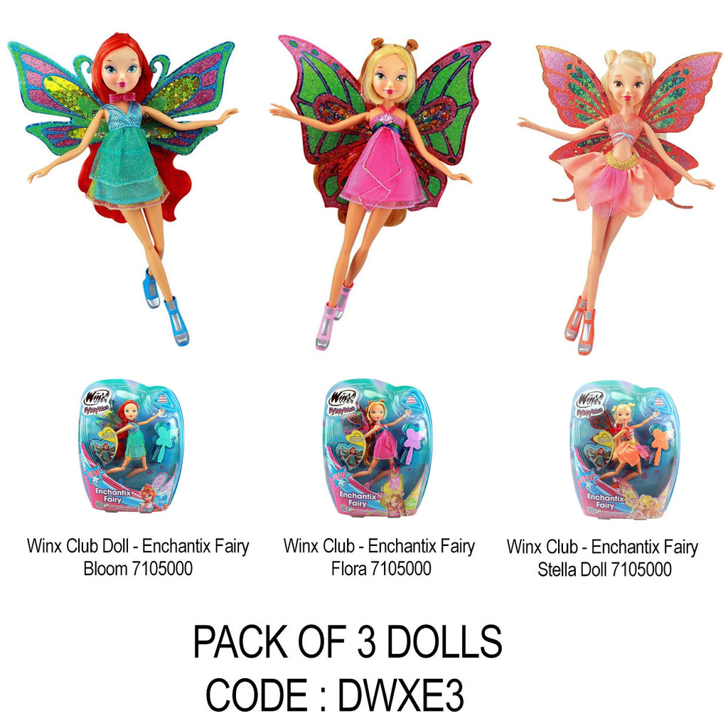 Super Saver Pack 3 Winx Enchantix Dolls - Bloom , Flora , Stella (3 Doll Pack)