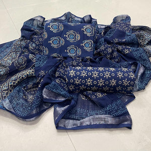 Floral Design Block Printed Cotton Linen Ethnic Salwar Suit ) KNJ-WAP-4