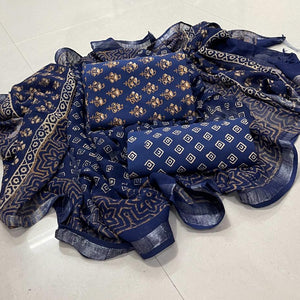 Floral Design Block Printed Cotton Linen Ethnic Salwar Suit (Un Stitched) KNJ-WAP-5