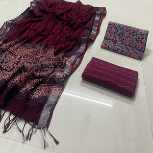 Floral Design Block Printed Cotton Linen Ethnic Salwar Suit (Un Stitched) KNJ-WAP-9