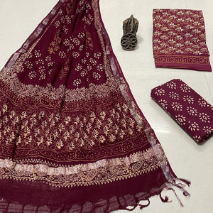 Abstract Design Block Printed Cotton Linen Ethnic Salwar Suit (Un Stitched) KNJ-WAP-8