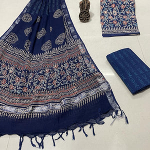 Floral Design Block Printed Cotton Linen Ethnic Salwar Suit (Un Stitched) KNJ-WAP-13