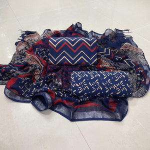 Abstract Design Block Printed Cotton Linen Ethnic Salwar Suit (Un Stitched)KNJ-WAP-16